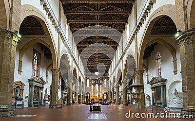 The interior of the Basilica of Santa Croce in Florence Editorial Stock Photo