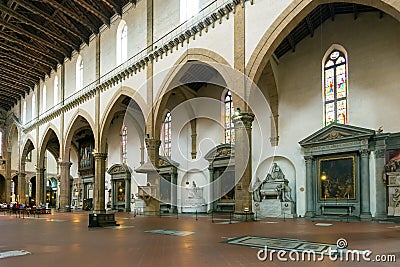 The interior of the Basilica of Santa Croce in Florence Editorial Stock Photo