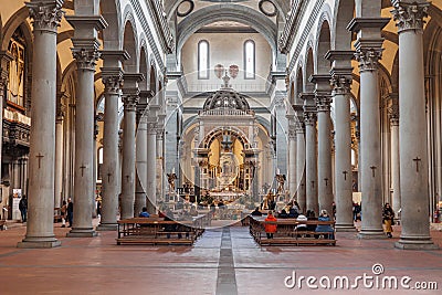 Interior of the Basilica of Santo Spirito Church in Florence, Italy Editorial Stock Photo