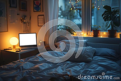 Interior bed room have space for working. Generative AI Stock Photo