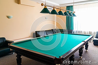 Interior of the billiard room with billiard table Stock Photo