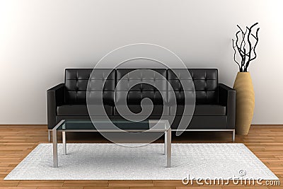 Interior with black leather sofa Stock Photo