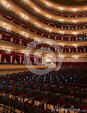 Interior of the Bolshoi Theatre in Moscow. Editorial Stock Photo