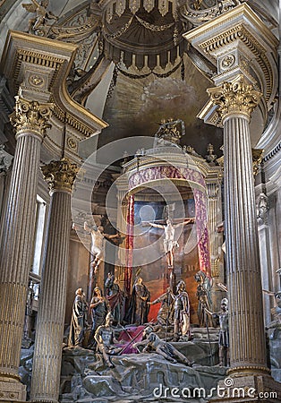 Interior of Bom Jesus do Monte cathedral. Braga, Portugal Editorial Stock Photo