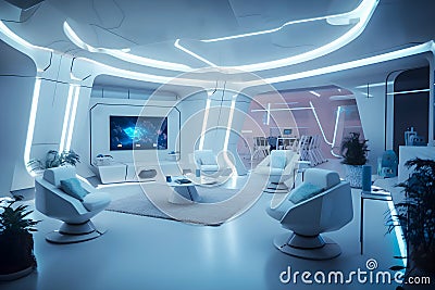 Interior of bright house of future Stock Photo