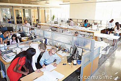 Interior Of Busy Modern Open Plan Office Stock Photo