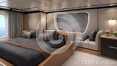 Interior cabin room Luxury cruise yacht Generative Stock Photo