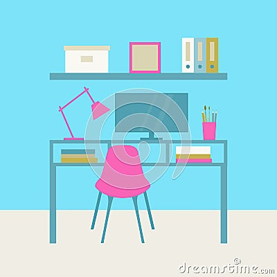 Interior cabinet. Workplace. Vector Illustration