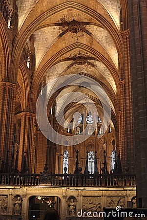 Interior of cathedral. Barcelona. Spain Editorial Stock Photo
