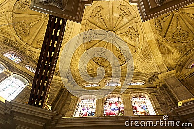 Interior Cathedral of Malaga--is a Renaissance church in the city of Malaga, Andalusia, southern Spain Editorial Stock Photo