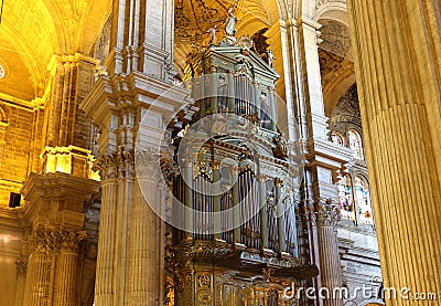 Interior Cathedral of Malaga--is a Renaissance church in the city of Malaga, Andalusia, southern Spain Editorial Stock Photo