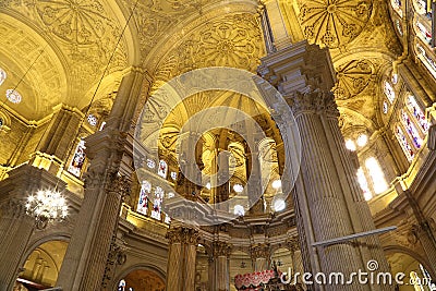 Interior Cathedral of Malaga--is a Renaissance church in the city of Malaga, Andalusia, southern Spain Editorial Stock Photo