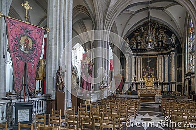 Interior in the Cathedral of Our Lady - Antwerp - Belgium. Editorial Stock Photo