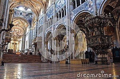 Interior Cathedral. Parma. Emilia-Romagna. Italy. Stock Photo