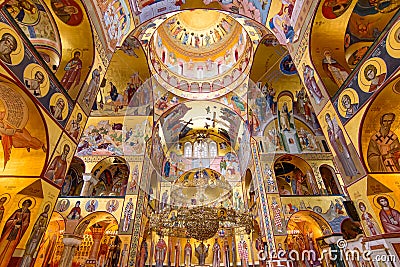 Interior of Cathedral of the Resurrection of Christ in Podgorica, Montenegro Editorial Stock Photo