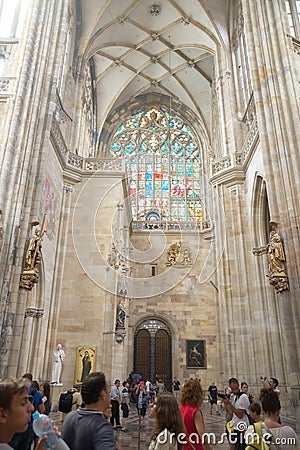 Interior of the Cathedral of Saints Vitus - Prague Editorial Stock Photo