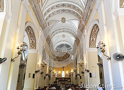 Interior of Cathedral of San Juan Bautista in Old San Juan, Puerto Rico. Editorial Stock Photo