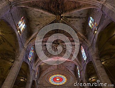 Interior of Cathedral of Santa Maria of Palma (La Seu) Editorial Stock Photo