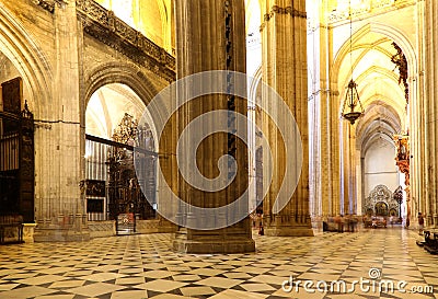 Interior Cathedral of Seville -- Cathedral of Saint Mary of the See, Andalusia, Spain Editorial Stock Photo