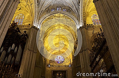 Interior Cathedral of Seville -- Cathedral of Saint Mary of the See, Andalusia, Spain Editorial Stock Photo