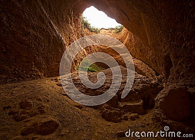 Interior of the cave La Encantada. Las Medulas. Roman gold mining. World Heritage of Unesco. El Bierzo, Leon, Spain. Stock Photo