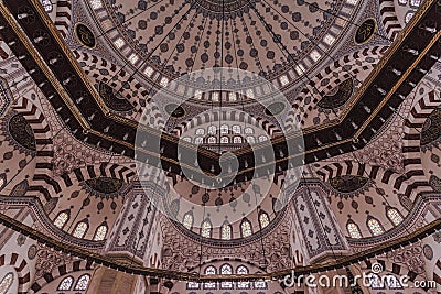 Interior ceiling of Adana Central Mosque the other name Sabanci Central Mosque, indoor Editorial Stock Photo