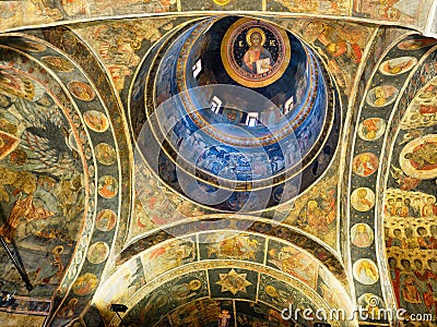Interior Ceiling and Dome, Stavropoleos Monastery, Bucharest, Romania Editorial Stock Photo