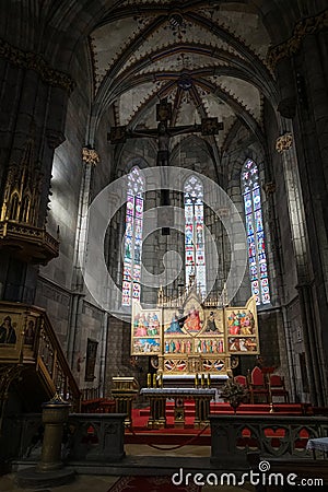 Interior of the central nave of Basilica Minor of Saint Benedict in Hronsky Benadik, Slovakia Editorial Stock Photo