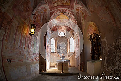 interior of the chapel of the castle in Bled Stock Photo