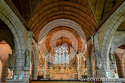 Interior of the chapel of Sainte Marie du MÃ©nez-Hom at Plomodiern in FinistÃ¨re Brittany France Editorial Stock Photo