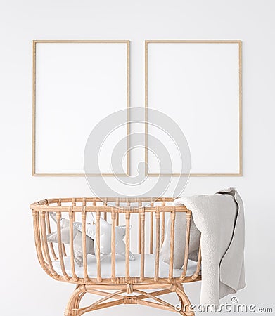 Poster frame mock up for interior room of newborn baby Cartoon Illustration