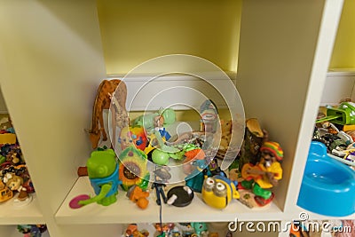 Interior of children`s room with many toys Editorial Stock Photo