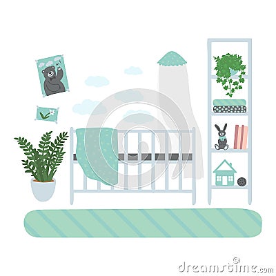 Interior children`s room. A set of furniture for the boy`s room. Furniture isolated on white background. Hand drawn Stock Photo