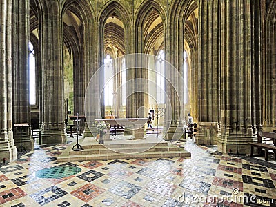 Interior of Church in abbey Mont Saint Michel Editorial Stock Photo