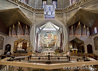 The interior of the Church of the Annunciation in Nazareth Editorial Stock Photo