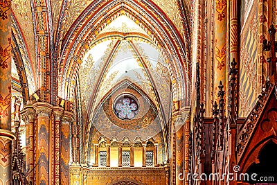 The interior of the Church of the Assumption of the Buda Castle, more commonly known as the Editorial Stock Photo