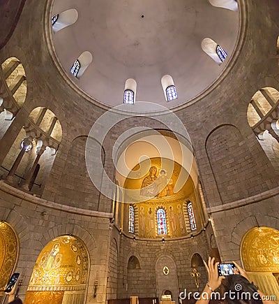 Interior of the Church of Dormition Abbey on Mount Zion in Jerusalem, Israel Editorial Stock Photo