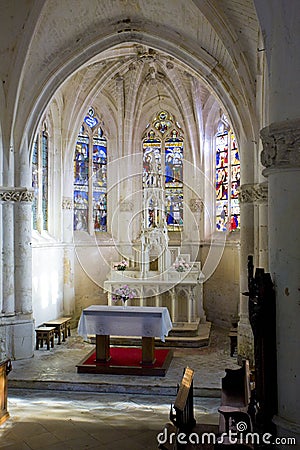 Interior of church Notre-Dame-en-sa-Nativite, Puellemontier, Cha Editorial Stock Photo