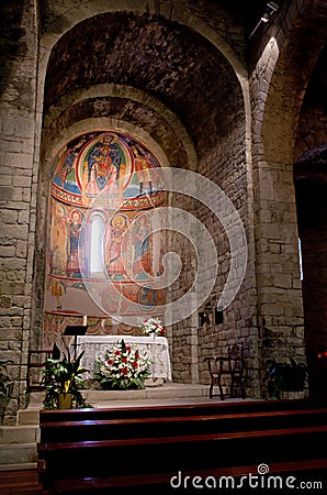 Interior church of Santa Maria de Taull, Catalonia, Spain Editorial Stock Photo