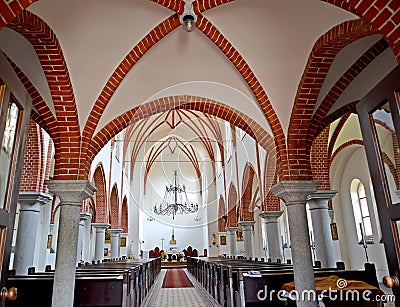 The interior of the Church of St. Bruno of Querfurt 1902-1904. Chernyakhovsk, Kaliningrad region Editorial Stock Photo