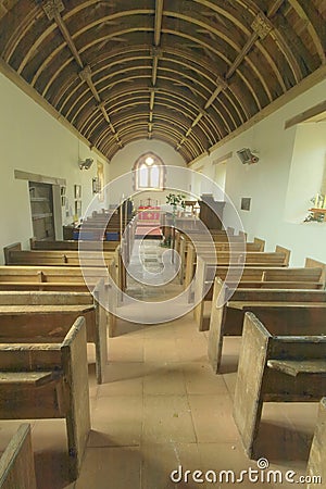 Interior of medieval Christian church Stock Photo