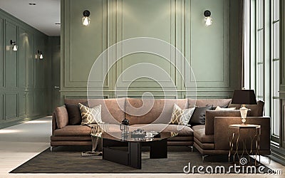 Interior classic living, retro classical style, with loose furniture, 3D rendering, 3D illustration Cartoon Illustration