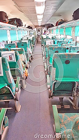 The interior of a coach of the fastest train of India the Gatiman Express Editorial Stock Photo