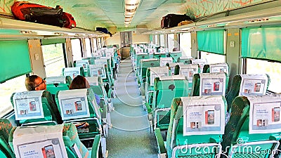 The interior of a coach of the fastest train of India the Gatiman Express Editorial Stock Photo