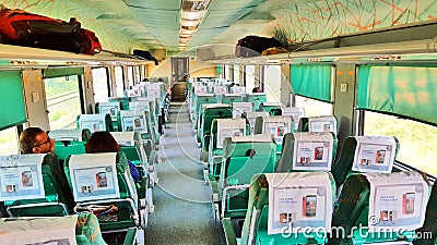 The interior of a coach of the fastest train of India the Gatiman Express Editorial Stock Photo