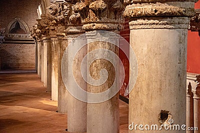 Interior Columns in the Doge`s Palace in Venice Editorial Stock Photo