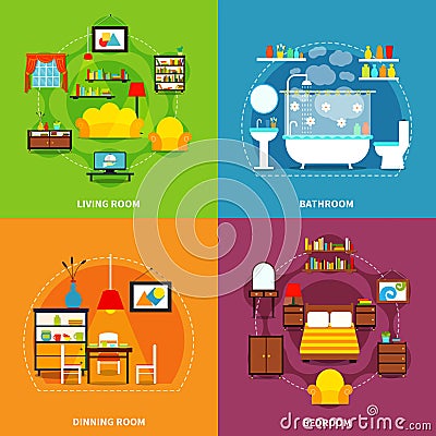 Interior Concept Icons Set Vector Illustration