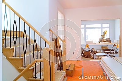 Interior construction of housing project with drywall installed door for a new home before installing Stock Photo