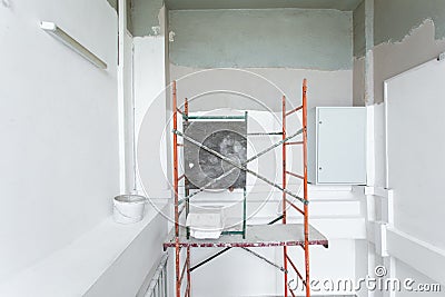 Interior construction of housing project. Room is under renovation or under construction. Stock Photo
