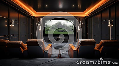 Interior of a cozy home cinema room, designed for movie enthusiasts. Stock Photo